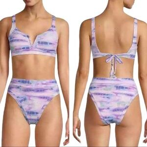 New ISABELLA ROSE V-Wire Tie Dye Banded Bralette Bikini Top And Bottom Set Large